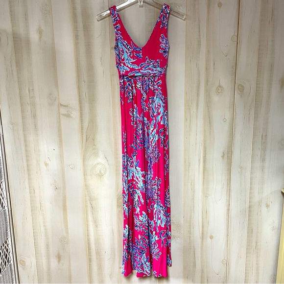 Lilly Pulitzer Pink And Blue Coral Print V Neck Maxi Dress Sz XS - Picture 6 of 9